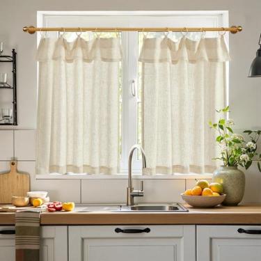 Imagem de Cortinas jinchan Linen Tier 36 cm com saia para cozinha bege