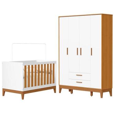 Imagem de Jogo de Quarto Infantil Flip Guarda Roupa 4 Portas e Berço Americano -