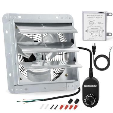 Imagem de Criditpid Exaustor de obturador de 25 cm, ventilador de sótão de 820 CFM, ventilador de ventilação montado na parede com controlador de velocidade e termostato para estufa, garagem, armazém, galpão