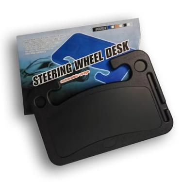 Imagem de Behandy Bandeja de mesa de volante, preta, estação de trabalho portátil para laptop, bandeja de comida, mesa de montagem de veículo multiuso para comer e trabalhar