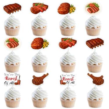 Imagem de Cheereveal 24Pcs Beefsteak Cupcake Toppers, You Are The Rarest Of All Cupcake Picks, Meat Barbecue Table Decorations, BBQ Picnic Themed Birthday Baby Shower Party Supplies