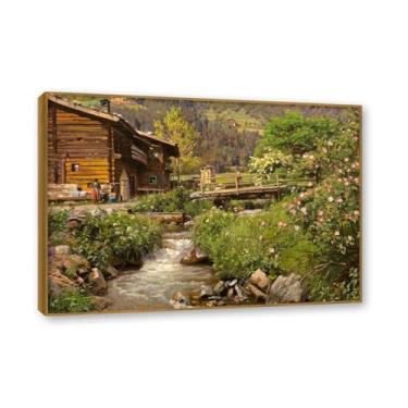 Imagem de Moldura externa de teca. Famosas pinturas a óleo, (sem título 06) por Peder Mork Monsted, reprodução impressa em tela, arte de cenário para decoração de sala de estar. 50 x 70 cm - 19,6 x 27,5 pol