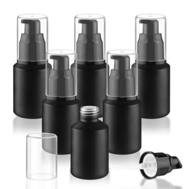 Imagem de Wresty 6 garrafas de vidro vazias de loção de creme recarregáveis, frascos de amostra de viagem, recipientes de cosméticos para loção e essência de emulsão de creme (preto, 30 ml)