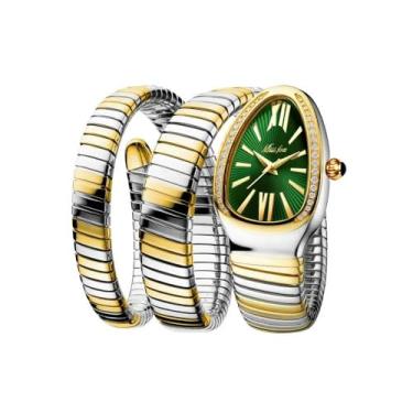 Imagem de DAXIAOYU Relógio feminino moderno de quartzo serpentina incrustado diamante dourado relógios femininos pulseira de luxo leve, prata, ouro e verde