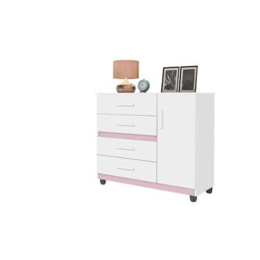 Imagem de Cômoda Sapateira PR 4 Gavetas + 1 Porta Cor Branco / Rosa - SAO MIGUEL