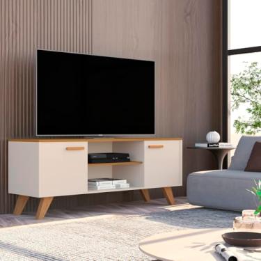 Imagem de Rack para TV até 50 Polegadas 120 cm Estante para Sala de Estar com Prateleiras Modelo Rebeca (Off White)