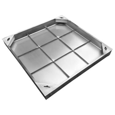 Imagem de Natotela Tampa e moldura de bueiro de aço inoxidável invisível de 50,8 x 50,8 cm, tampa e base de fossa séptica quadrada embutida, tampa de inspeção de metal embutida para quintal, entrada de garagem,