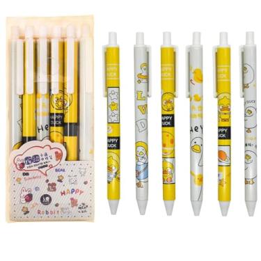 Imagem de XIANFANG 12 canetas de gel de patinho amarelo, lindas canetas retráteis de animais, tinta preta para material escolar, escritório, festa, presentes de aniversário com uma bolsa de canetas