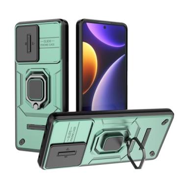 Imagem de SORAKA Capa para Xiaomi Poco F5 5G com suporte para anéis e Slide Camera Cover capa Poco F5 5G com placa metálica para suporte magnético de carro, capa de dupla camada em PC e TPU
