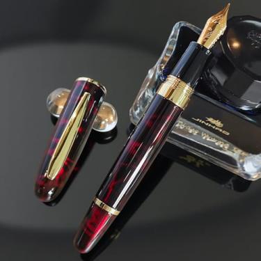 Imagem de zhongyuansu Caneta-tinteiro de metal de luxo – barril pesado com acabamento dourado, ponta lisa e sistema de tinta recarregável – Caneta executiva para negócios, escritório e presente (vermelho