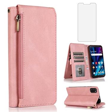 Imagem de Compatível com Alcatel TCL A3X A600DL Capa carteira de vidro temperado protetor de tela com zíper retrô capa flip de couro suporte suporte acessórios para celular TCLA3X TLC AX3 600DL 15.2 cm feminino