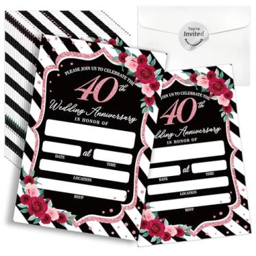 Imagem de 143Cusrtyh Cartão de convites de preenchimento de 40º aniversário de casamento em forma dupla face, 15 folhas com envelopes