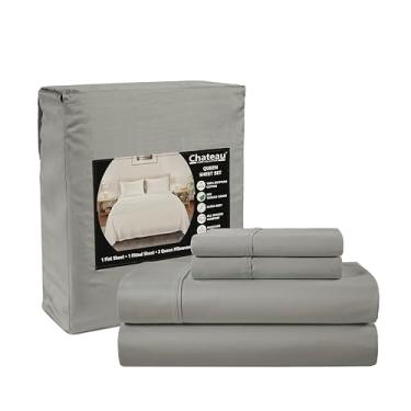 Imagem de Jogo de cama queen size 100% algodão egípcio, 400 fios de 38 cm de profundidade, tecido de cetim 4 peças, roupa de cama de luxo elástica naturalmente fresca macia respirável para todas as estações