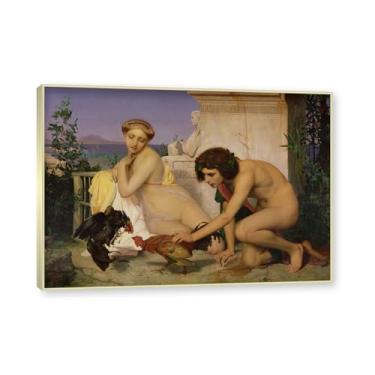 Imagem de NHLDZYH Moldura de champanhe. Impressões em tela famosas (luta de galos) por Jean Leon Gerome, pinturas de paisagens em tela, arte de parede em tela para decoração de casa. 80 x 112 cm
