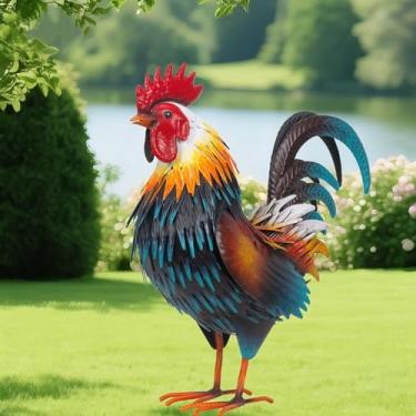 Imagem de Ratuor Estátua de jardim de galo, escultura, metal, galinha, decoração de quintal, estatuetas ao ar livre, decoração de quintal