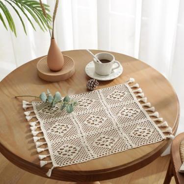 Imagem de Doilies de crochê feitos à mão, toalha de renda de algodão, retangular, jogo americano de malha com borlas, toalhas bege para mesas, cômoda, cachecol, vasos de casamento, decoração, conjunto de 2, 30