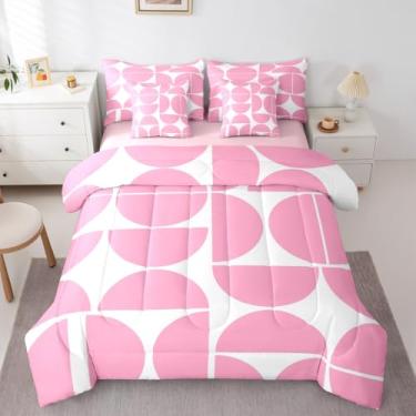 Imagem de Erosebridal Conjunto de edredom solteiro de meados do século, 7 peças, rosa, retrô, colorido, arte moderna, geométrico, estético, abstrato, conjunto de cama