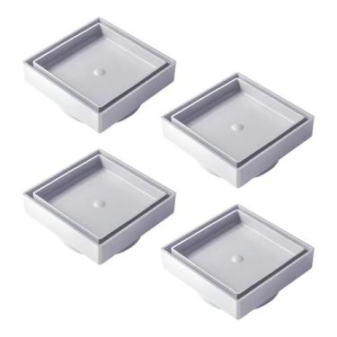 Imagem de Kit 4 Ralo Oculto Invisível Porcelanato 10x10cm Sifonado Antiodor Bran