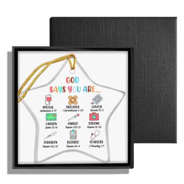 Imagem de Presente de Enfermeira de Natal, Presente de Enfermagem para Enfermeira RN Enfermeira Formatura Semana Presentes de Natal Lembrança de Férias Acrílico Ornamentos de Estrela, Deus diz que você é