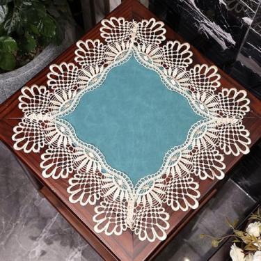 Imagem de Toalha de mesa quadrada de cabeceira de couro, capa de mesa de cabeceira de macramê, toalha de mesa lateral à prova d'água, antiderrapante, limpável, adequada para uso interno e externo, cozinha, sala