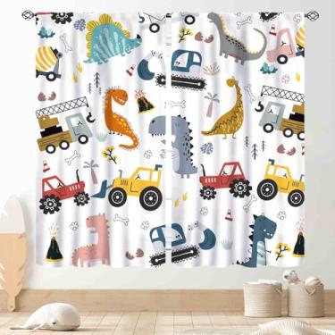 Imagem de Cortinas de dinossauro, meninos, crianças, desenho animado, carro, caminhão, dinossauro, divertido, dinossauro, safári, animais, janela, cortina, para quarto de bebê, sala de estar, sala de aula