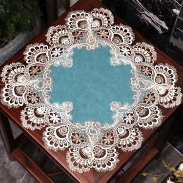 Imagem de Toalha de mesa quadrada de cabeceira de couro, capa de mesa de cabeceira de macramê, toalha de mesa lateral impermeável, antiderrapante, limpável, adequada para uso interno e externo, cozinha, sala de