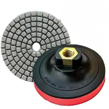 Imagem de Kit Lixa Diamantada 100mm + Suporte de M14 | Para Polimento de Porcelanato Mármore e Granito Esmerilhadeira (100)