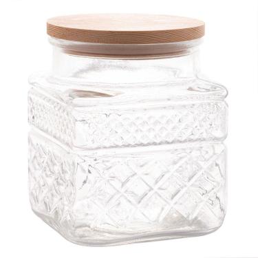 Imagem de Porta Mantimentos De Vidro Com Tampa Em Madeira 1,2L - Wolff