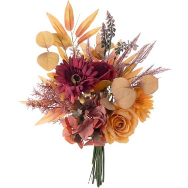 Imagem de Peauley Buquê de flores de seda falsas com rosas, gerberas, hortênsias, etc., arranjos florais artificiais realistas para decoração de cozinha