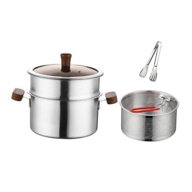 Imagem de Bothyi Fritadeira de fogão, panela multifuncional, panela de aço inoxidável com tampa, cesta de fritadeira para ambientes internos e externos, com Camada de Vaporizador