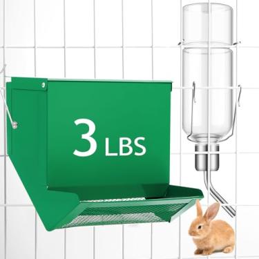 Imagem de Maxcheck Pacote com 2 alimentadores de coelho e garrafa de água de 350 ml para gaiolas, dispensador de água com tampa alimentadores de metal externos para porquinhos da índia, hamsters, chinchilas