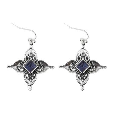 Imagem de DIAMANTIO Brincos pendentes vintage boêmios banhados a ouro 18K com pedra preciosa azul – Joias étnicas retrô para mulheres