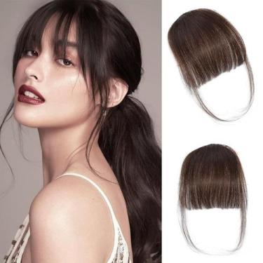Imagem de Clip In Bangs YBYMCAI Cabelo humano real marrom escuro