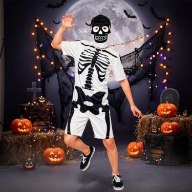 Imagem de Fantasia Caveira Infantil Menino de Halloween Macacão Raio X Curto com