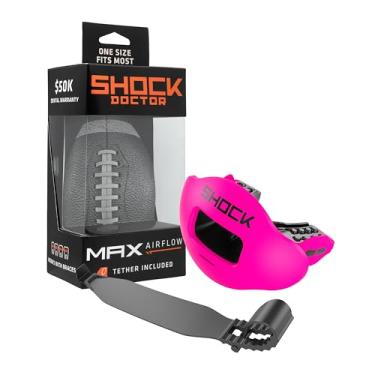 Imagem de Shock Doctor Protetor labial, protetor bucal para adultos e jovens com alça, bocal de futebol de abertura larga respirável para jovens e adultos OSFA, Shock Doctor Mouth Guards, fluxo de ar máximo