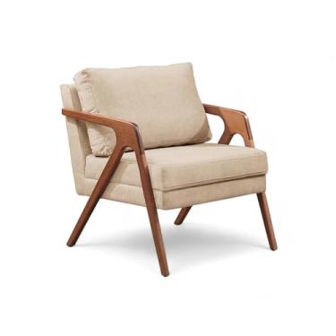 Imagem de Poltrona Decorativa Mona Madeira Maciça Bege Linho