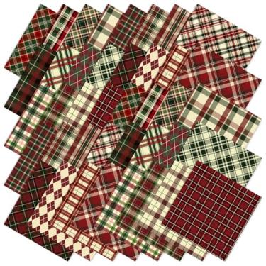 Imagem de JarThenaAMCS 40 peças de tecido de Natal quadrados vintage búfalo xadrez conjuntos de tecido de algodão pequenos tecidos de costura xadrez vermelho verde para Natal, inverno, decoração de artesanato