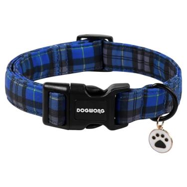 Imagem de DOGWONG Coleira de cachorro xadrez azul, coleira xadrez azul com fivela mental, colar para animais de estimação para cães pequenos, médios e grandes