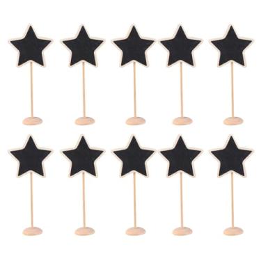Imagem de Veemoon 10 mini quadros-negros criativos com suporte de madeira em forma de estrela de cinco pontas para decoração de festa de casamento, placas de lousa para exibição de mesa, quadro de mensagens