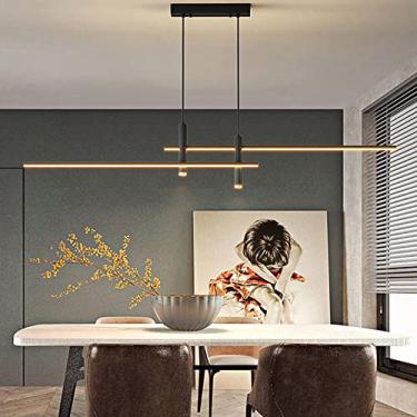 Imagem de Iluminação pendente LED regulável moderna para ilha de cozinha, lustre LED linear com holofotes, luz pendente LED ajustável para mesa de jantar Barra de ilha de cozinha (cor: preto, tamanho:
