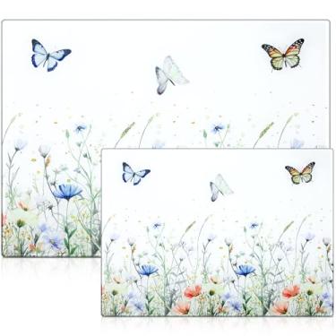 Imagem de LemonRoad 2 tábuas de corte de vidro, 28 x 38 cm e 20 cm x 28 cm tábua de corte de vidro temperado com pés antiderrapantes para balcão de cozinha, resistente a arranhões, resistente ao calor