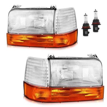 Imagem de KarSpareHub Conjunto de faróis para Ford F-150 F-Super Duty 1992-1997 /92-98 F-250 F-350/92-96 Ford Bronco motorista e passageiro (lâmpadas incluídas)