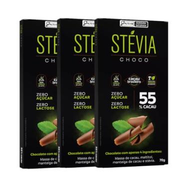 Imagem de Kit com 3 Tabletes de Chocolate 55% Cacau Zero Açúcar Zero Lactose de 70g cada - StéviaChoco