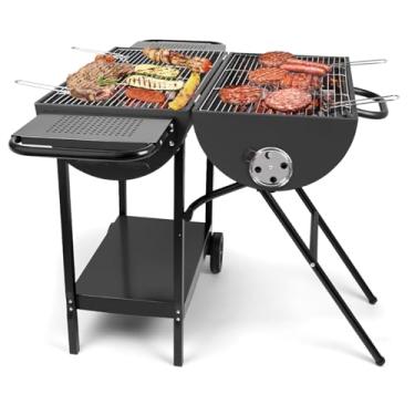 Imagem de PAXLINSEN Grelha dupla de barril de carvão com prateleira de dois lados, grade portátil grande para pátio ao ar livre, quintal, acampamento e festas (extra grande)