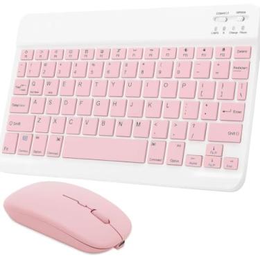 Imagem de Kit Teclado E Mouse Sem Fio Bluetooth Colorido Para Tablet Pc iPad (Rosa)