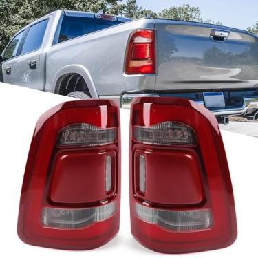Imagem de FIONE Conjunto de luz traseira de LED compatível com Dodge Ram 1500 Conjunto de luz traseira 2019-2022 tipo LED e lente vermelha cromada interior esquerdo LH+RH lado direito