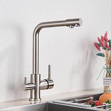 Imagem de RAUGAJ Torneiras, filtro de água torneira de cozinha preta torneira de água potável característica de purificação de água torneiras para guindastes misturadores de pia de cozinha/níquel escovado