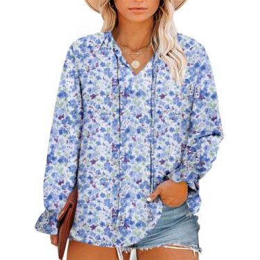 Imagem de Blusa feminina Eytino Plus Size Boho Floral com decote em V branca 3X