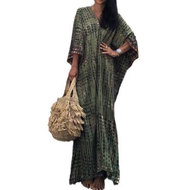 Imagem de Vestido Kaftan SMUDGE Life para mulheres plus size verde escuro