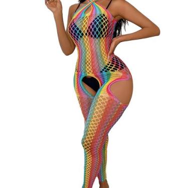 Imagem de Macacão arrastão listrado Arco-Íris Leotard SEXYTINE